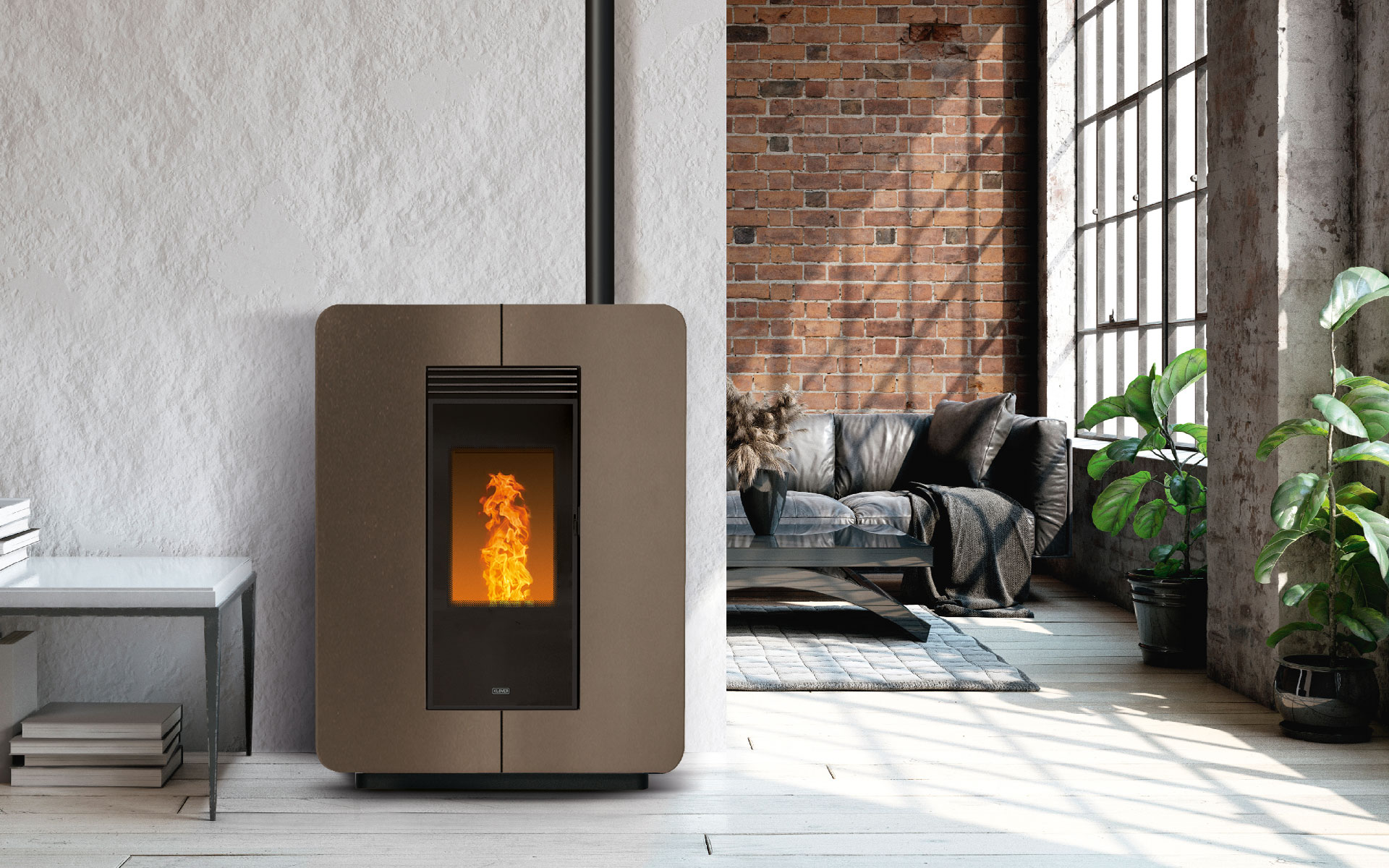 Stufa a pellet design Klover colore bronzo